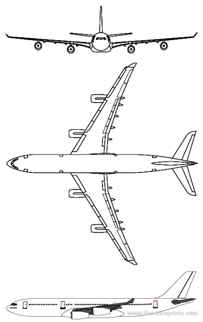 1993 Airbus A340 blueprints free - Outlines