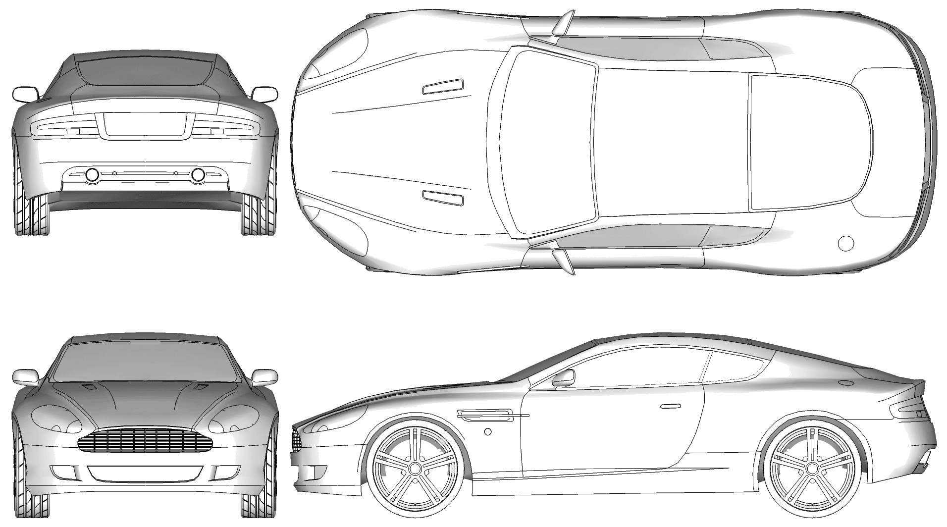 2004 Aston Martin DB9 Coupe blueprints free - Outlines