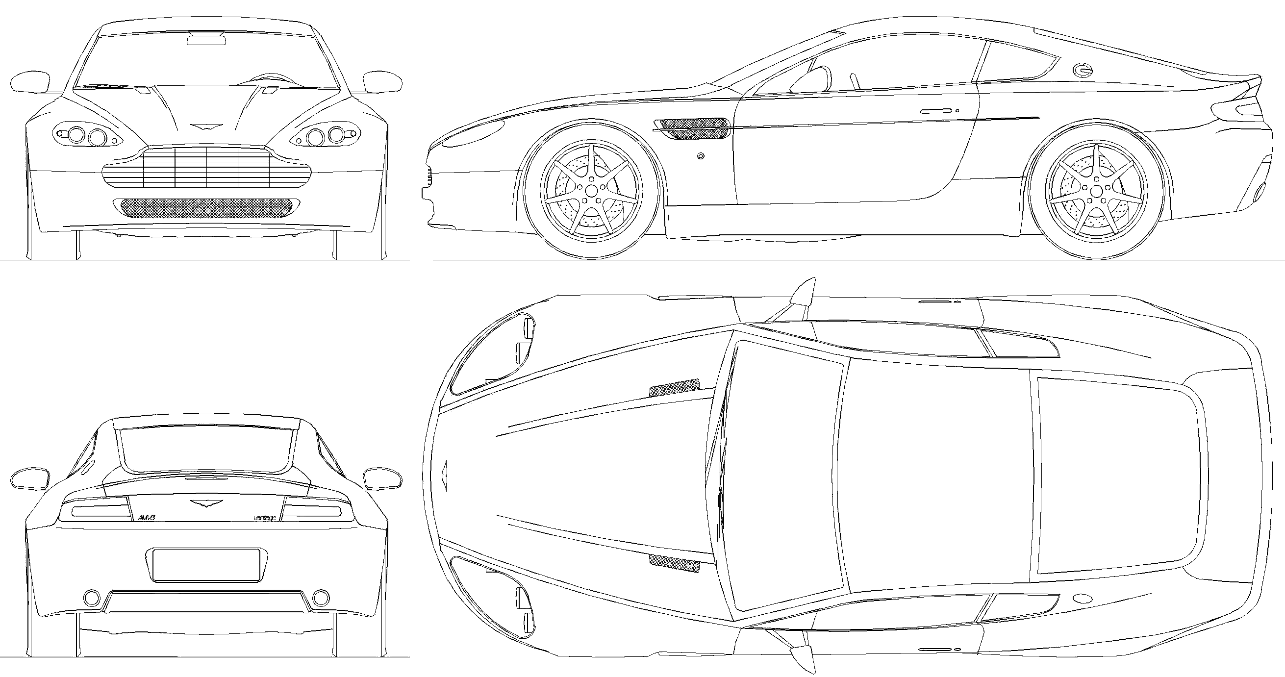 2004 Aston Martin V8 Vantage Coupe blueprints free - Outlines