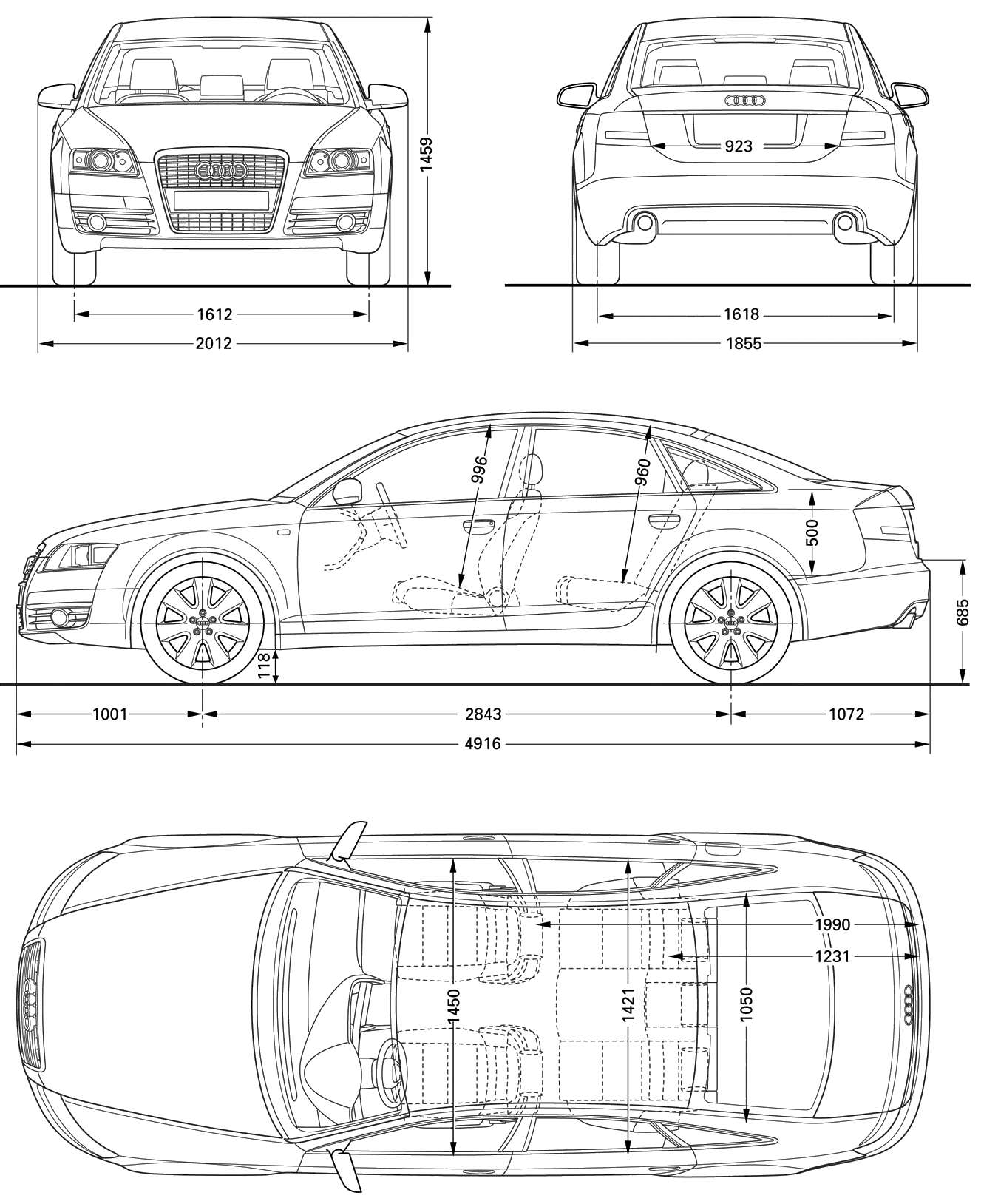 2008 Audi A6 C6 Sedan Blueprints Free Outlines