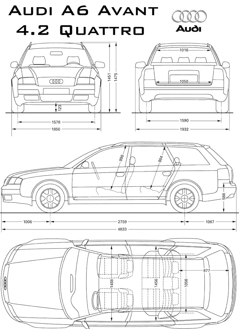 1996 Audi A6 C5 Quattro Avant Wagon Blueprints Free Outlines