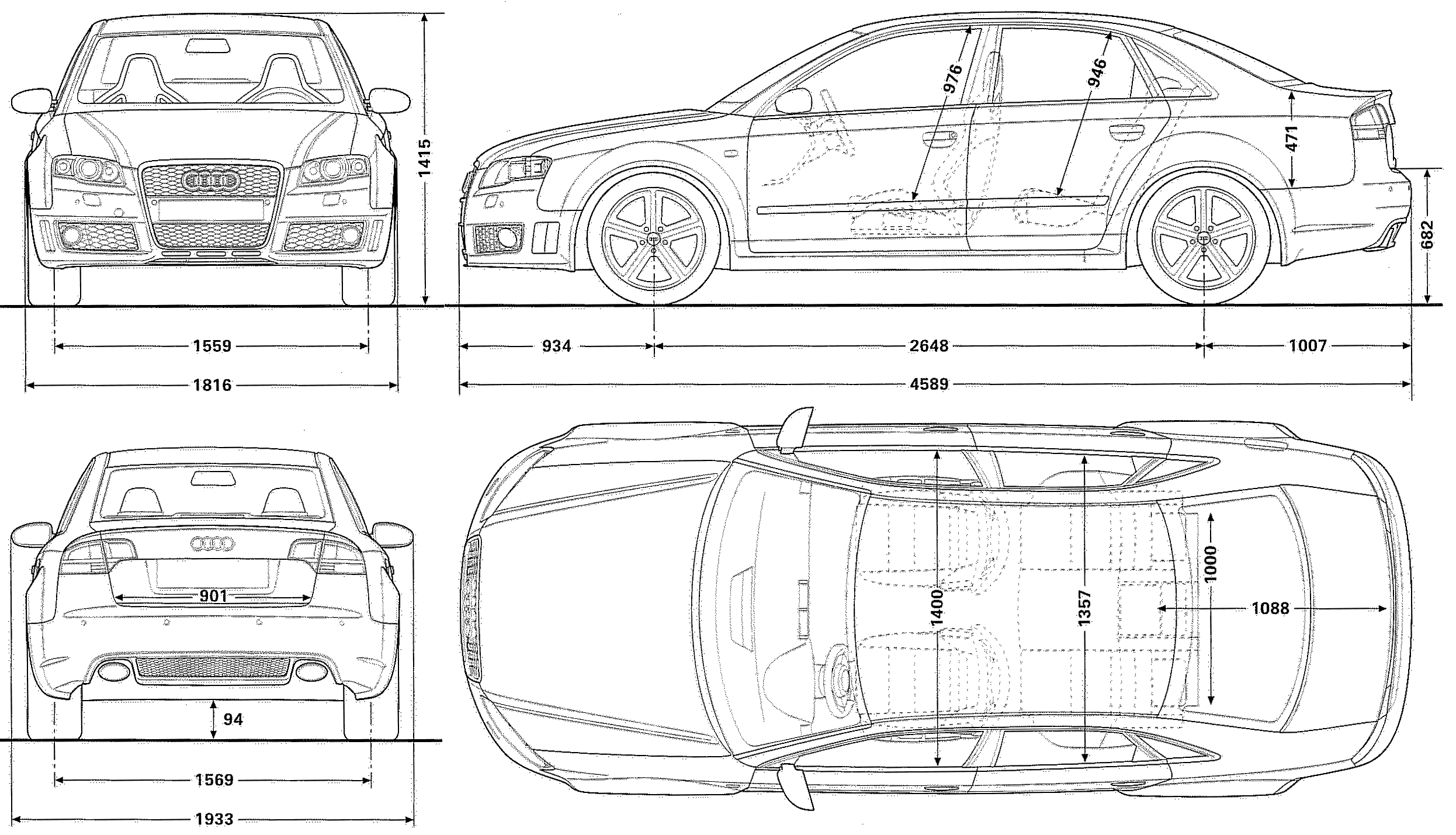 2005 Audi RS4 B7 (Typ 8E) Sedan blueprints free - Outlines