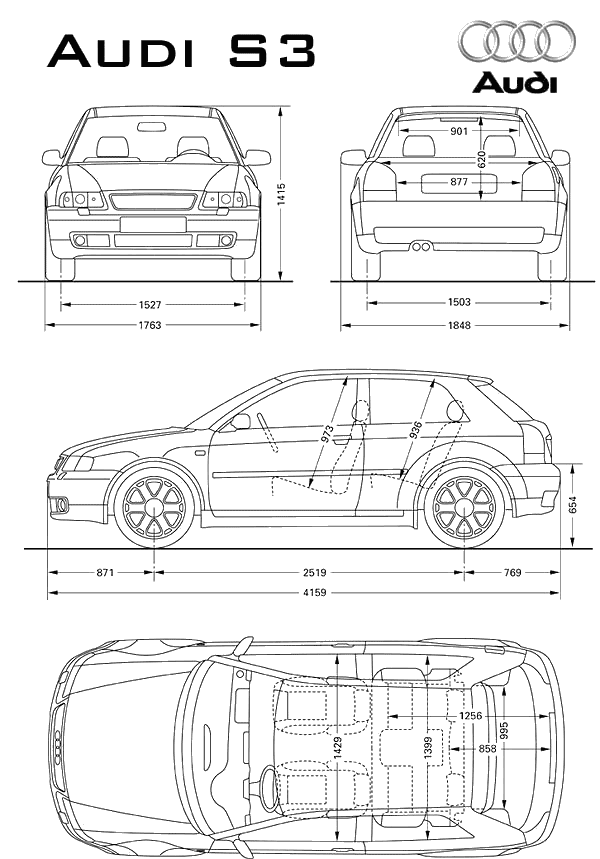 1999 Audi S3 (Typ 8L) Hatchback blueprints free Outlines