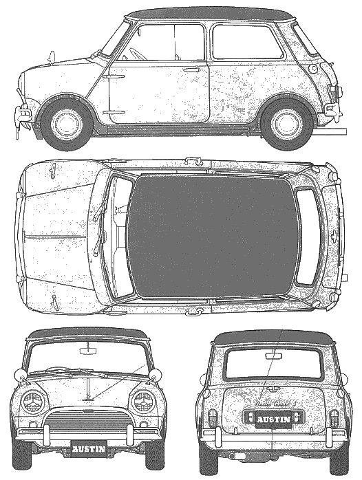 1961 Austin Mini Cooper 1275 Hatchback blueprints free - Outlines