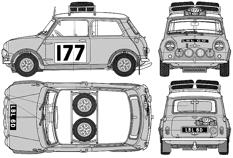 1965 Austin Mini Cooper S 1275 Rally Hatchback blueprints free - Outlines