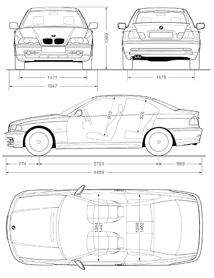 Pompeii Yoghurt maniac 1999 BMW 3-Series E46 Coupe blueprints free - Outlines