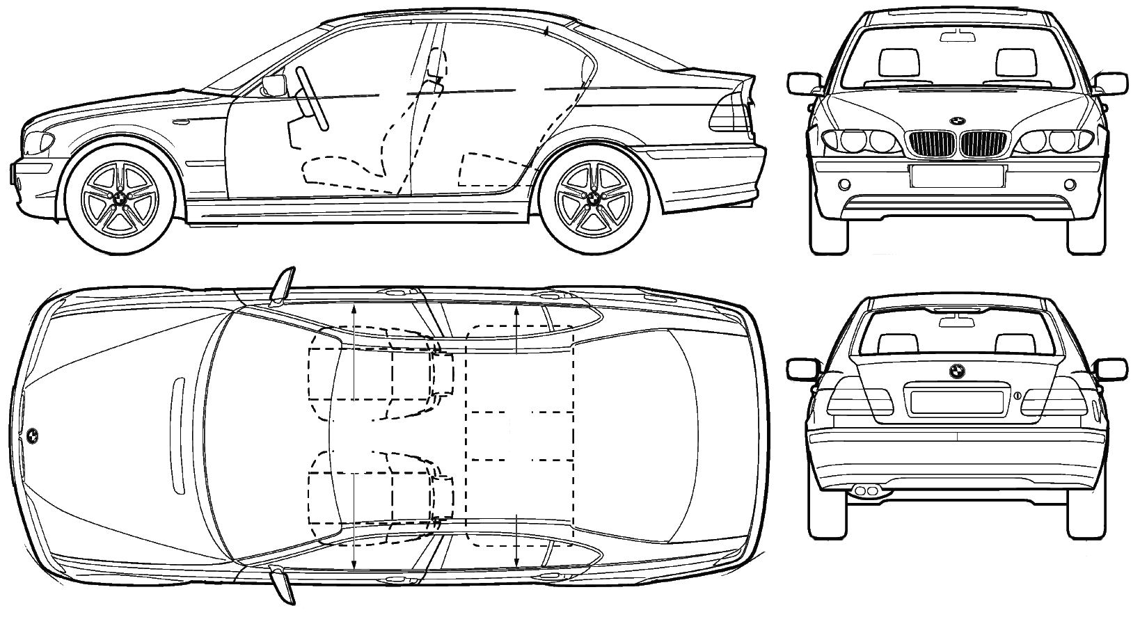 04 Bmw 3 Series E46 Sedan V2 Blueprints Free Outlines