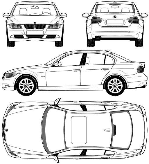 2005 BMW 3-Series E90 Sedan v2 blueprints free - Outlines