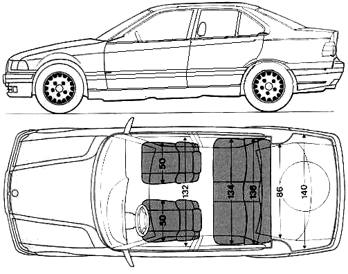 1992 Bmw 3 Series E36 320i Sedan V2 Blueprints Free Outlines