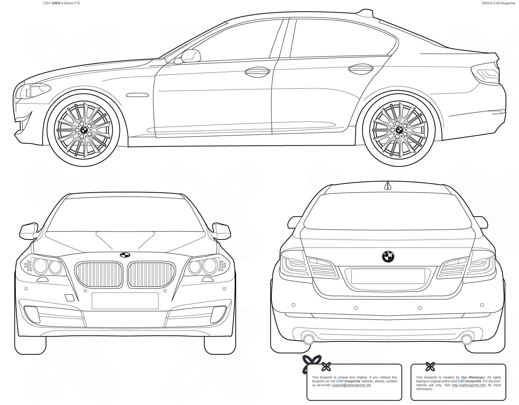 2011 BMW 5-Series F10 Sedan blueprints free - Outlines