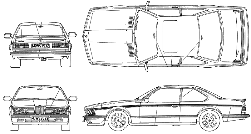 1982 BMW 6-Series E24 Hartge H6S Coupe blueprints free - Outlines