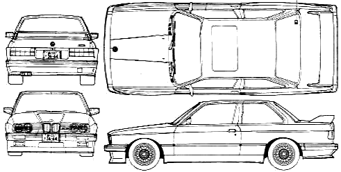 1988 BMW M3 E30 Coupe v2 blueprints free - Outlines