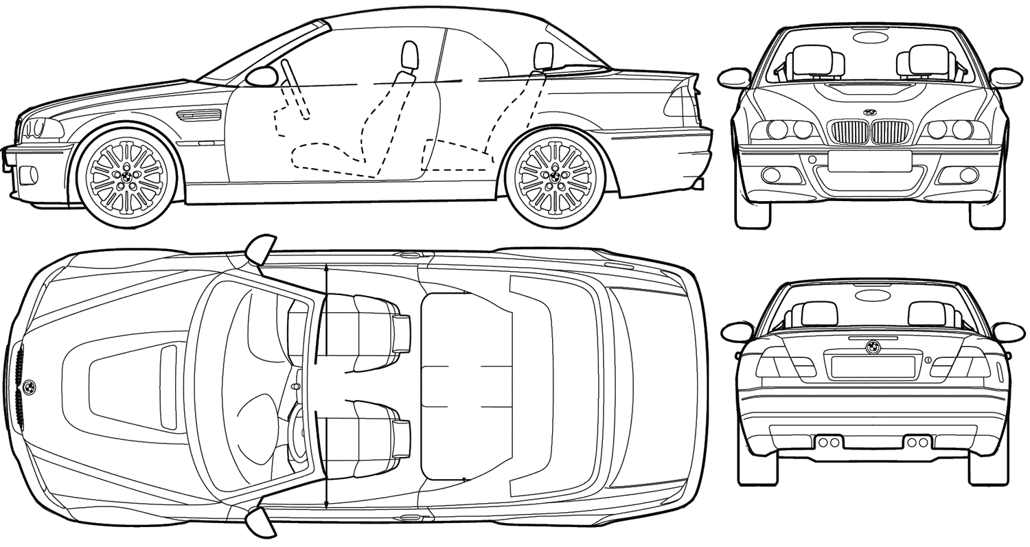2004 BMW M3 E46/C Cabriolet v2 blueprints free - Outlines