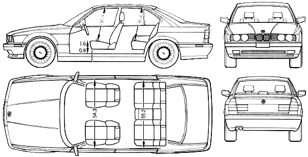 1991 BMW M5 E34 Sedan blueprints free - Outlines