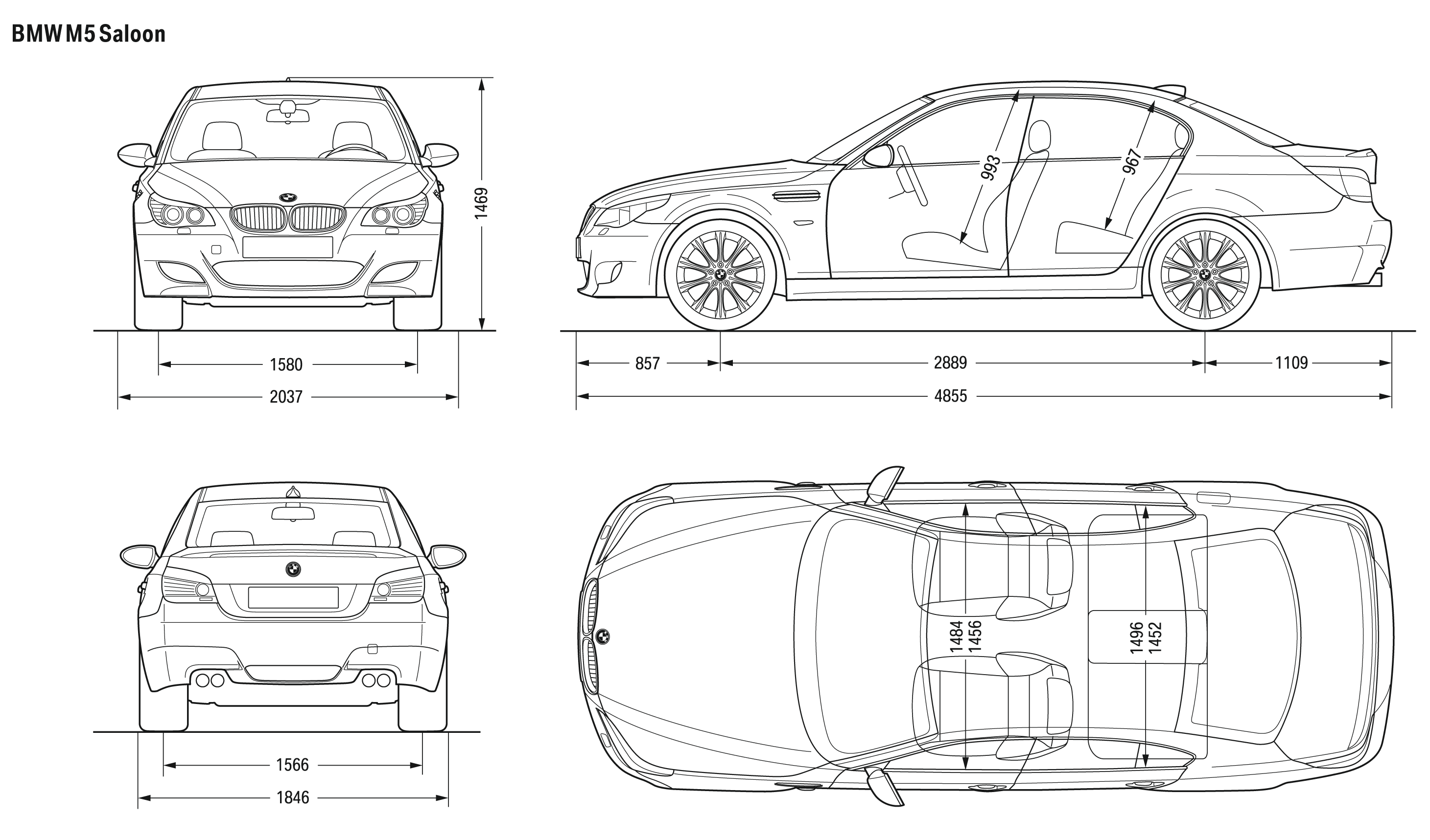 2007 BMW M5 E60 Saloon Sedan blueprints free - Outlines