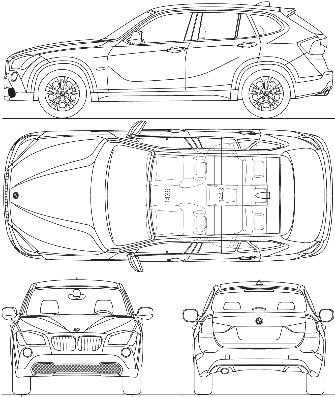 2009 BMW X1 SUV blueprints free - Outlines