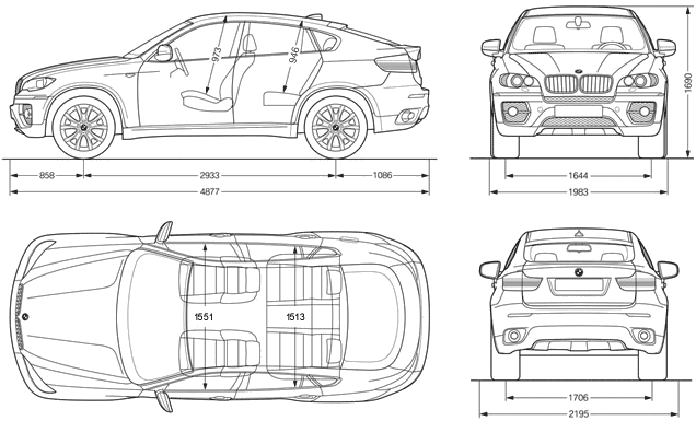 2008 BMW X6 SUV v2 blueprints free - Outlines