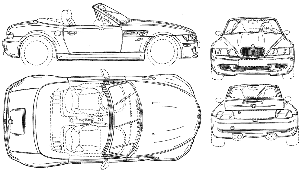 1996 BMW Z3 E36/7 Cabriolet blueprints free - Outlines