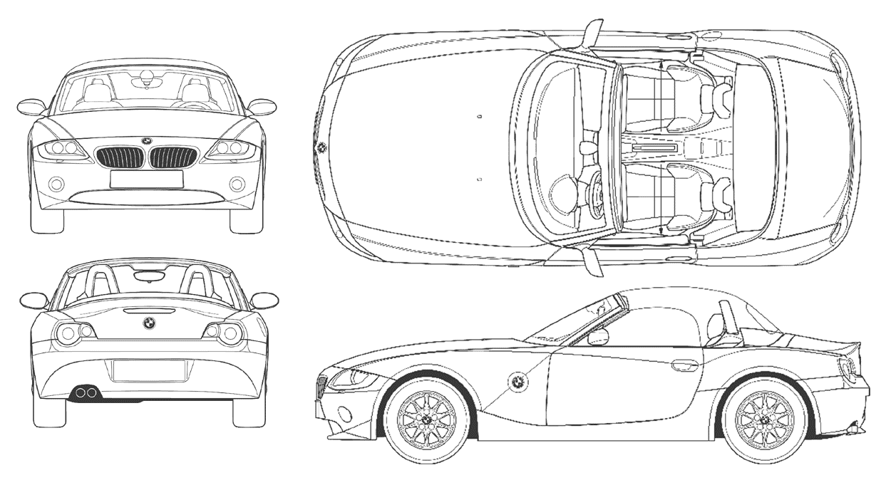 2003 BMW Z4 E86 Cabriolet blueprints free - Outlines