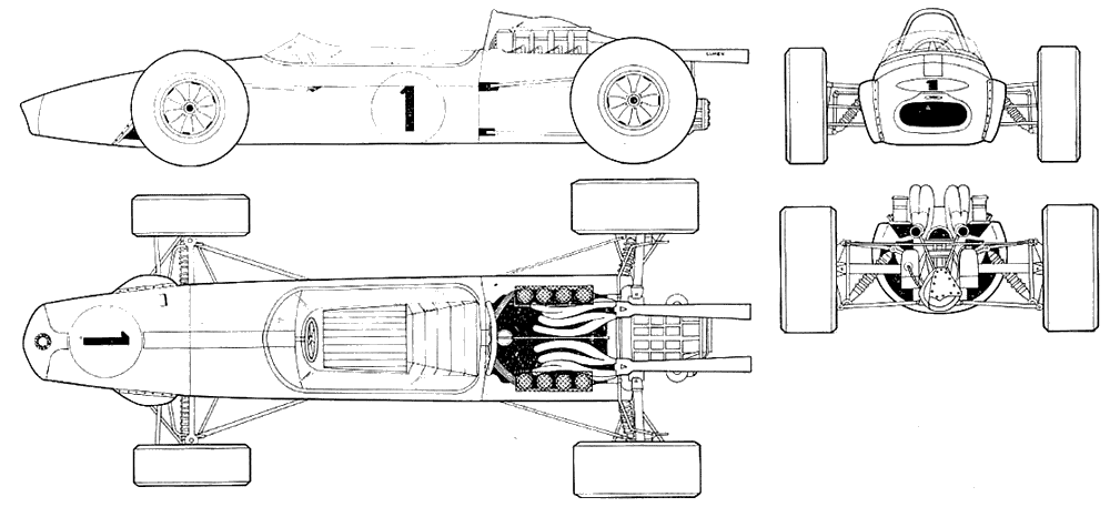 1967 Brabham Repco BT24 F1 Formula blueprints free - Outlines