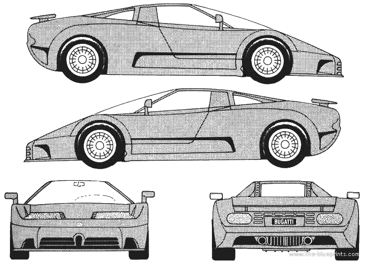 1991 Bugatti EB 110 Coupe v2 blueprints free - Outlines