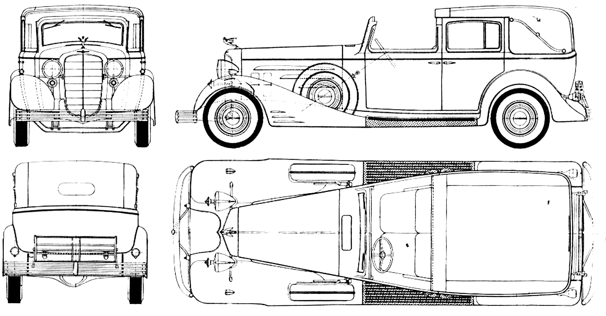 1933 Cadillac V16 Fleetwood Phaeton Blueprints Free Outlines