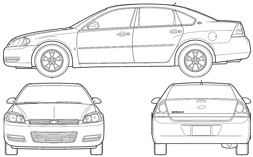 2006 Chevrolet Impala LT Sedan blueprints free - Outlines