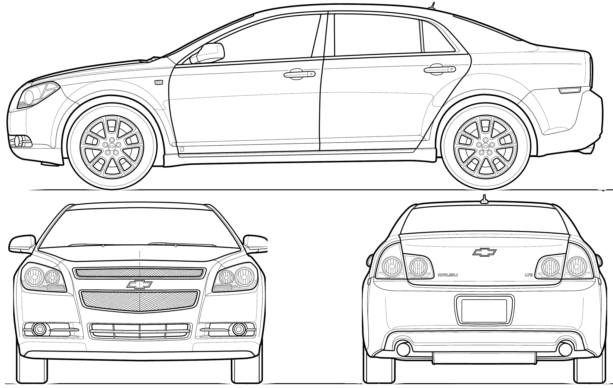 2008 Chevrolet Malibu Sedan blueprints free - Outlines