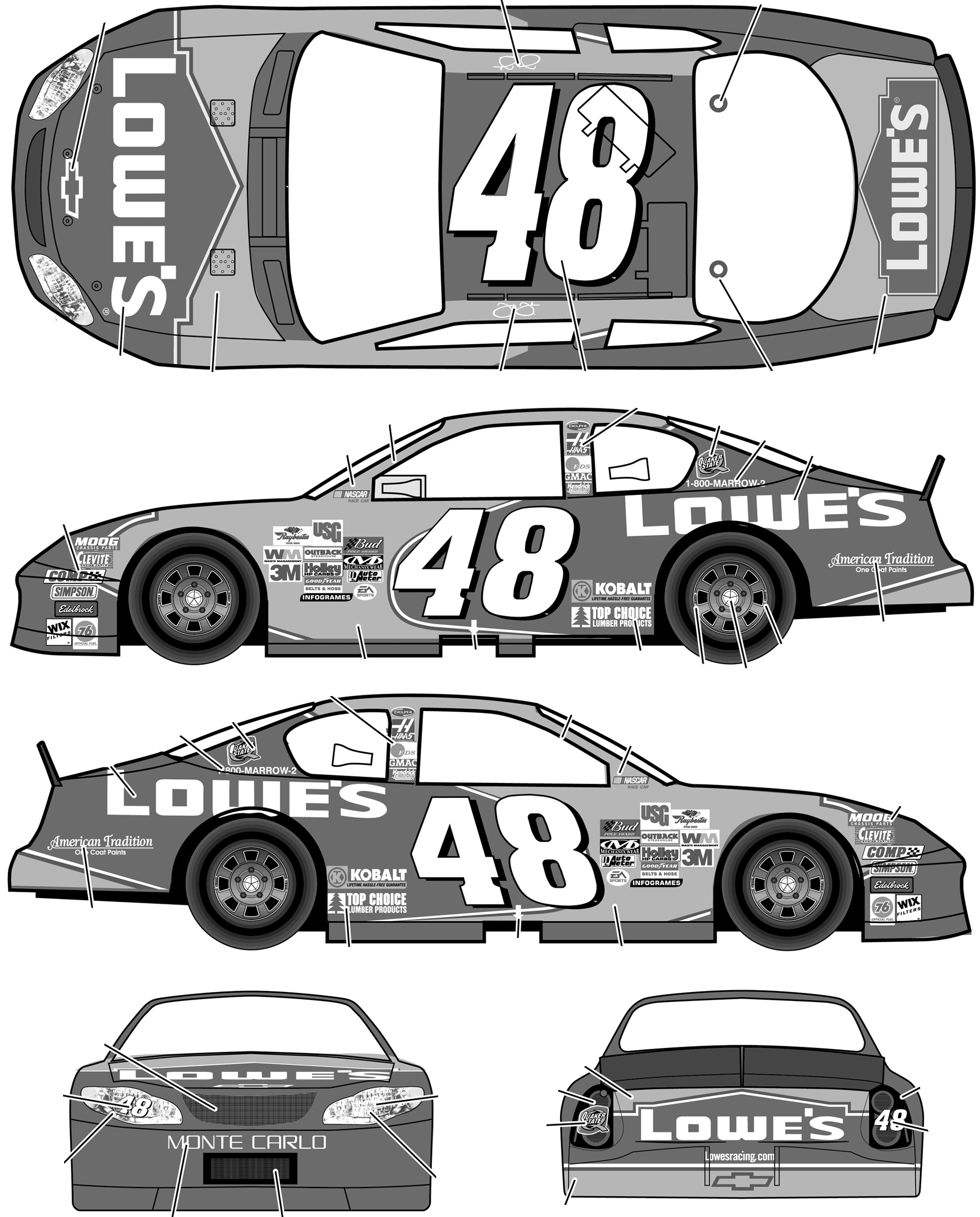 2003 Chevrolet Monte Carlo No 48 Jimmie Johnson Lowe's Coupe blueprints