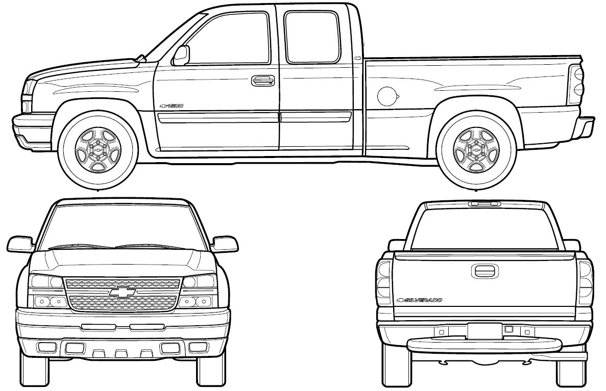 2006 Chevrolet Silverado GMT800 Pickup Truck blueprints free Outlines