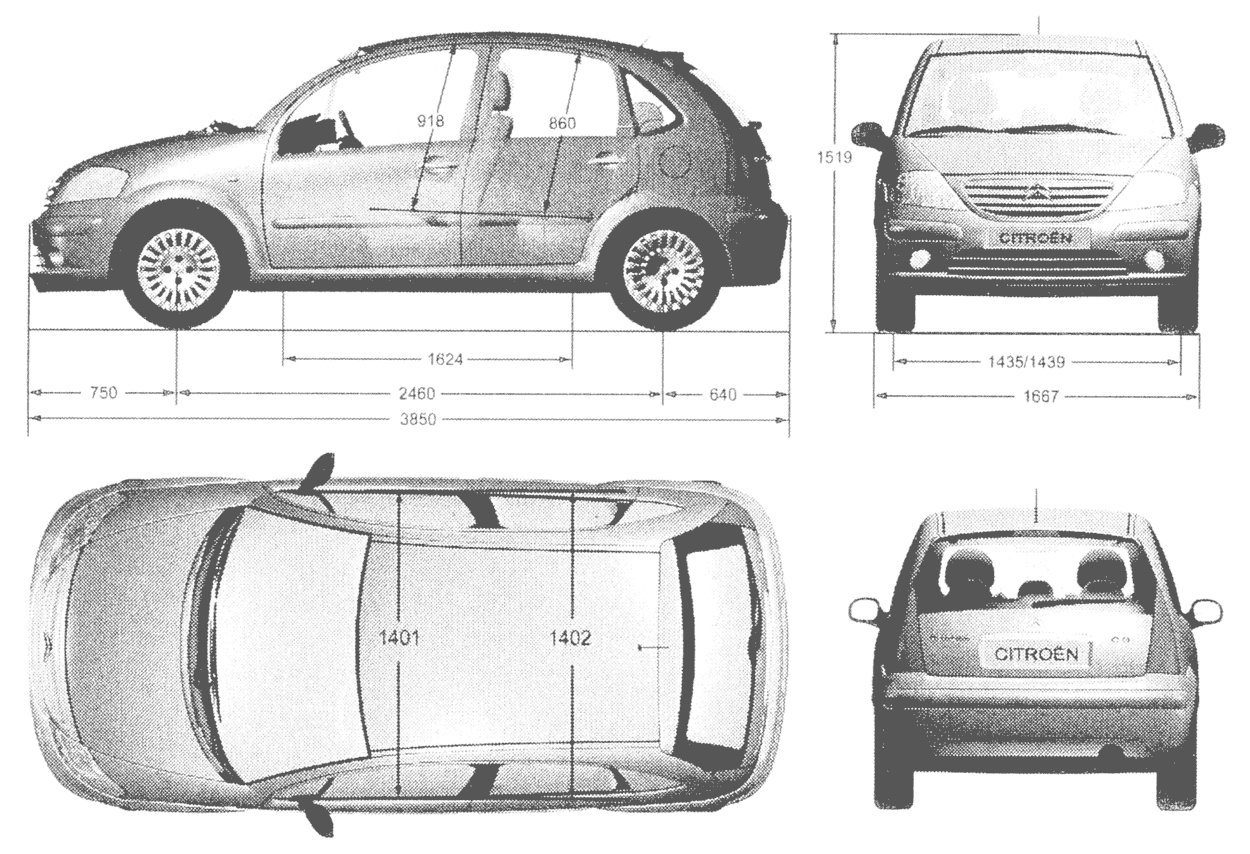 03 Citroen C3 Hatchback Blueprints Free Outlines