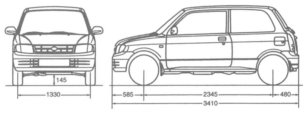 Daihatsu Cuore Hatchback Blueprints Free Outlines
