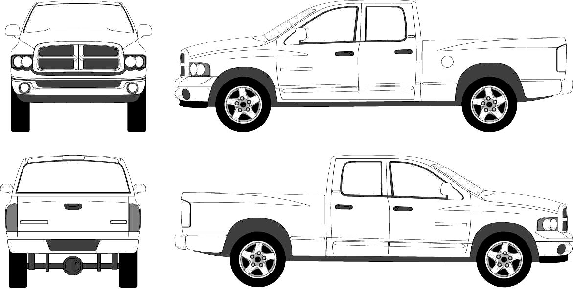 2003 Dodge Ram 1500 crew Pickup Truck blueprints free - Outlines.