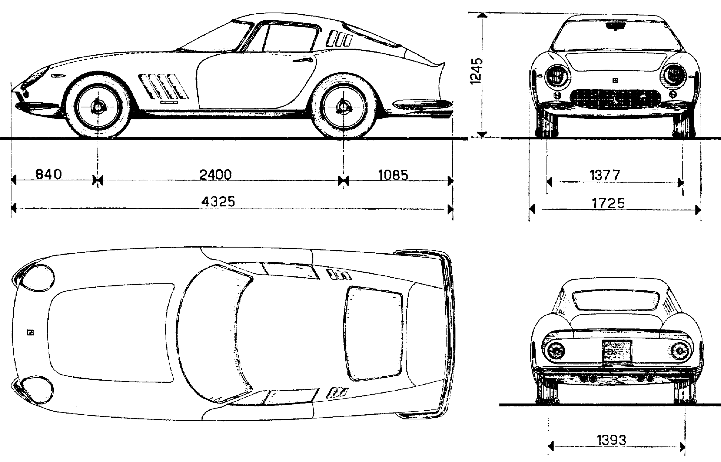 1965 Ferrari 275 GTB Coupe blueprints free - Outlines