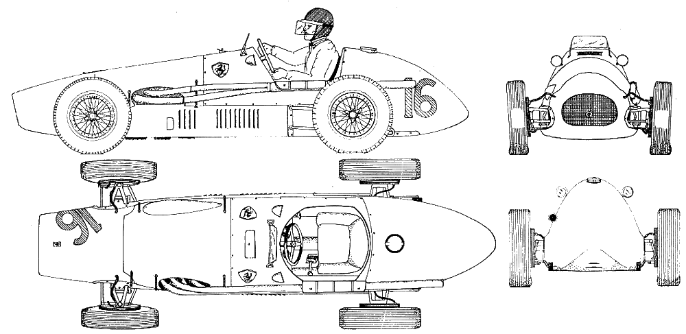 1953 Ferrari 500 French GP F1 Formula blueprints free - Outlines