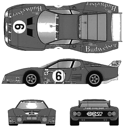 1/43 calcomanías de calcomanía auto Ferrari 512 Bb Le Mans 1981 Universidad Calcomanía Completo
