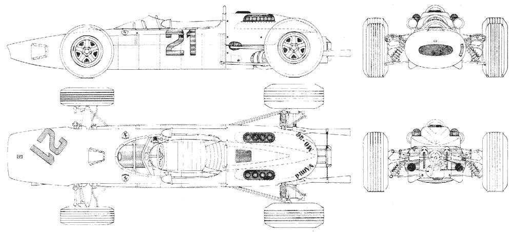 1964 Ferrari 158 F1 V8 Cabriolet blueprints free - Outlines