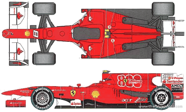 2010 Ferrari F10 F1 GP Formula blueprints free.