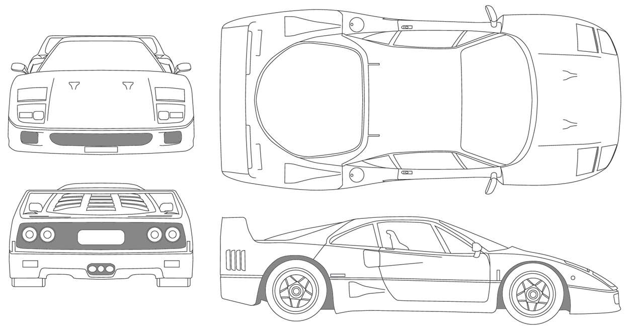 Konstruktionszeichnung Ferrari F40 1987  Blueprint 