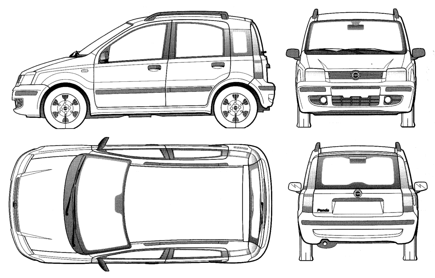 2000 Fiat Nuova Panda Sedan blueprints free  Outlines