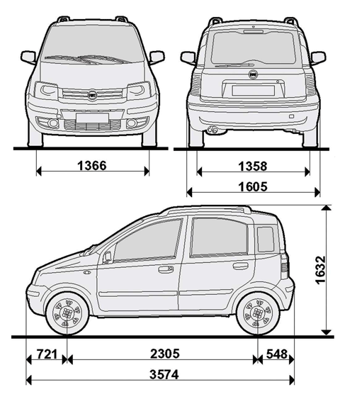 Fiat Panda 2004 Dimensions