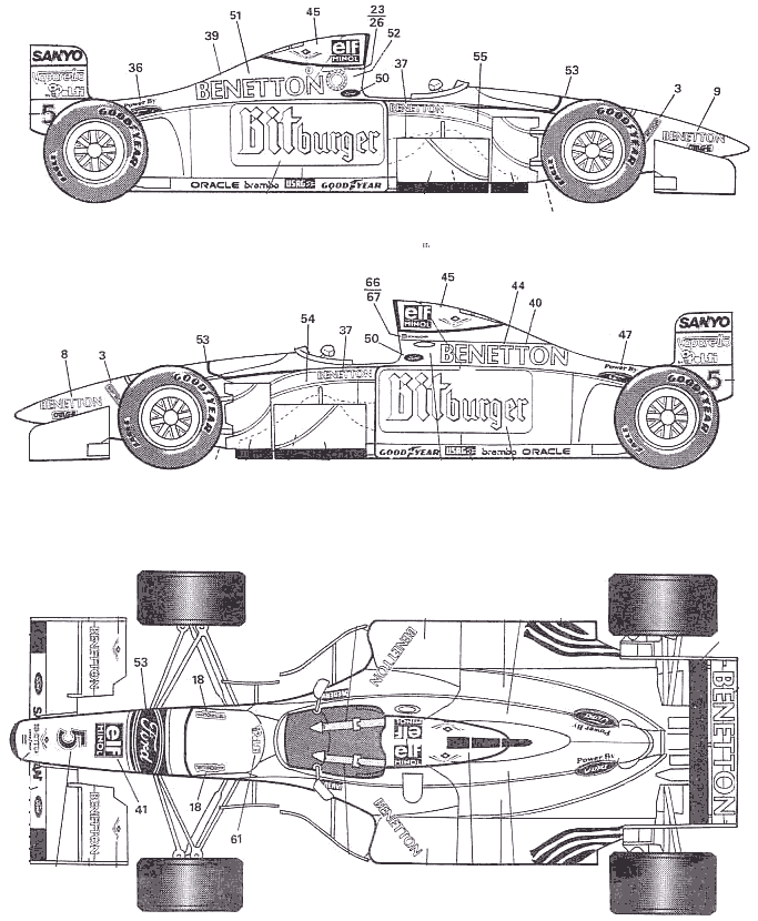 Ford Benetton F1 templates views. blueprints. car blueprints. 