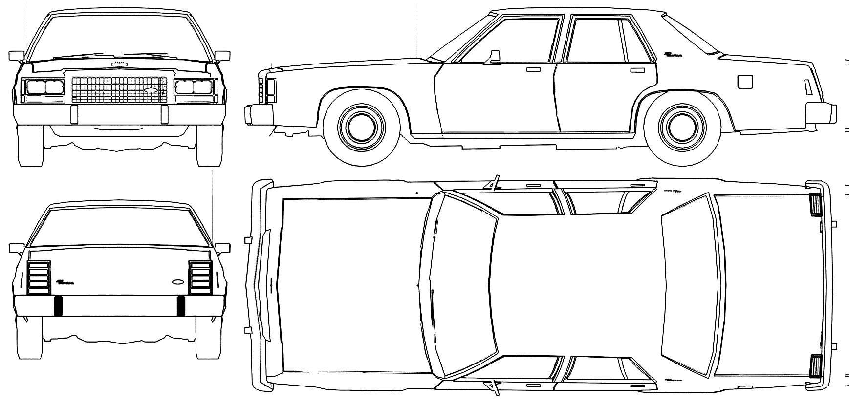 1985 Ford Crown Victoria Sedan blueprints free - Outlines