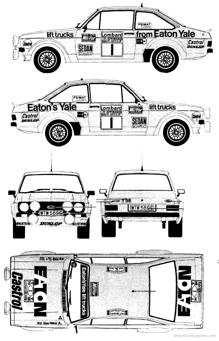 Ford E Escort Mk.II RS1800 Rallye Coupe blueprints free - Outlines