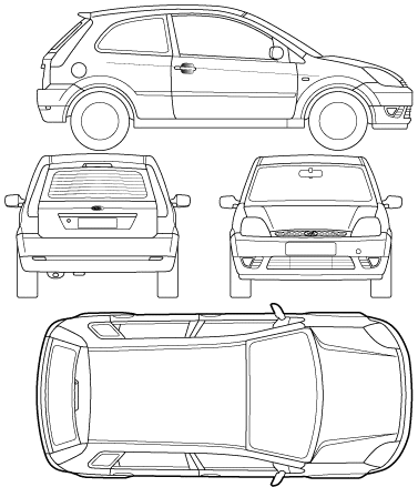 2002 Ford Fiesta 3-door Hatchback blueprints free - Outlines