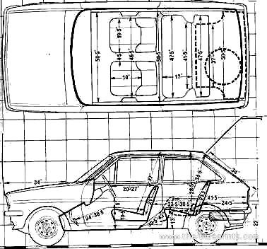 1976 Ford Fiesta Mk I Hatchback blueprints free - Outlines