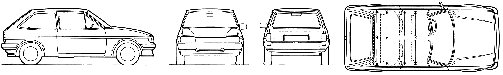 1983 Ford Fiesta Mk II Hatchback blueprints free - Outlines