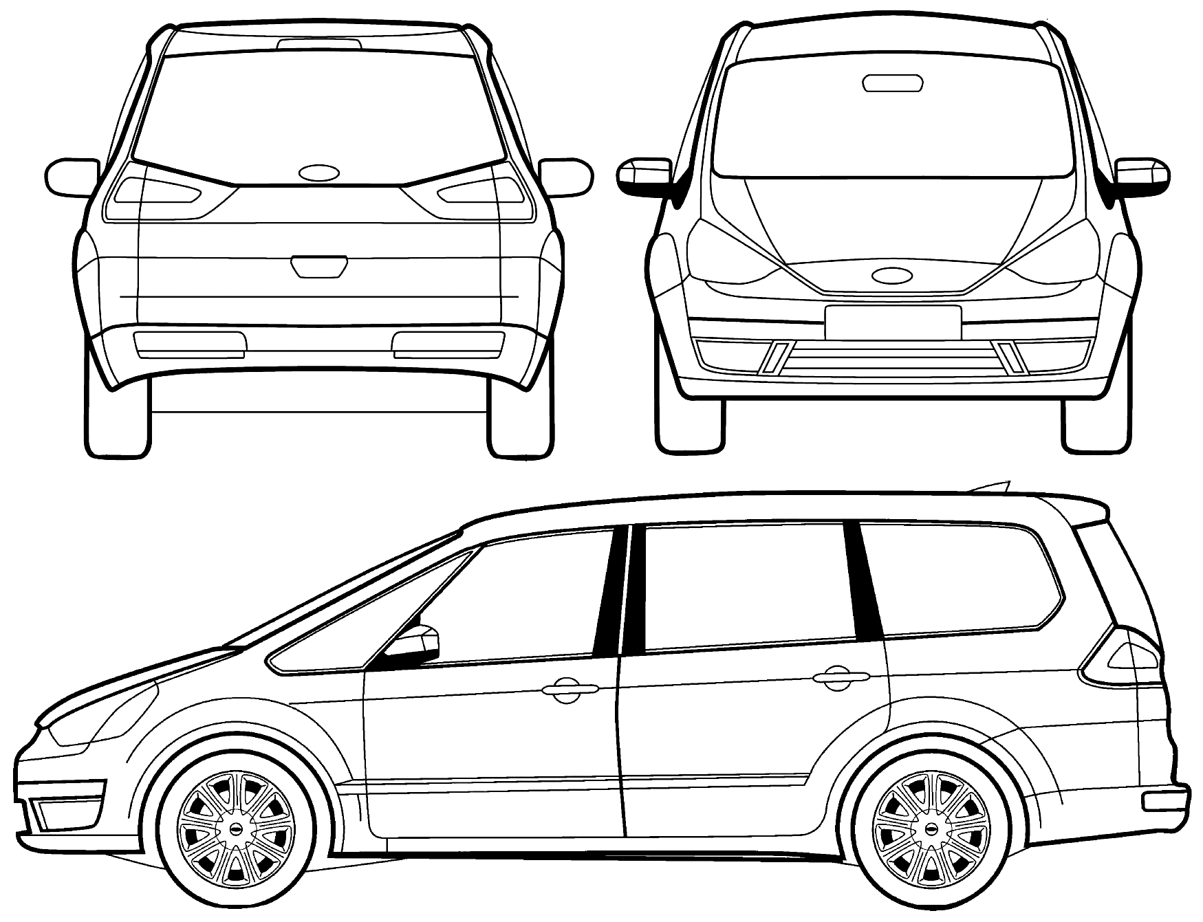 2007 Ford Galaxy II Minivan blueprints free - Outlines