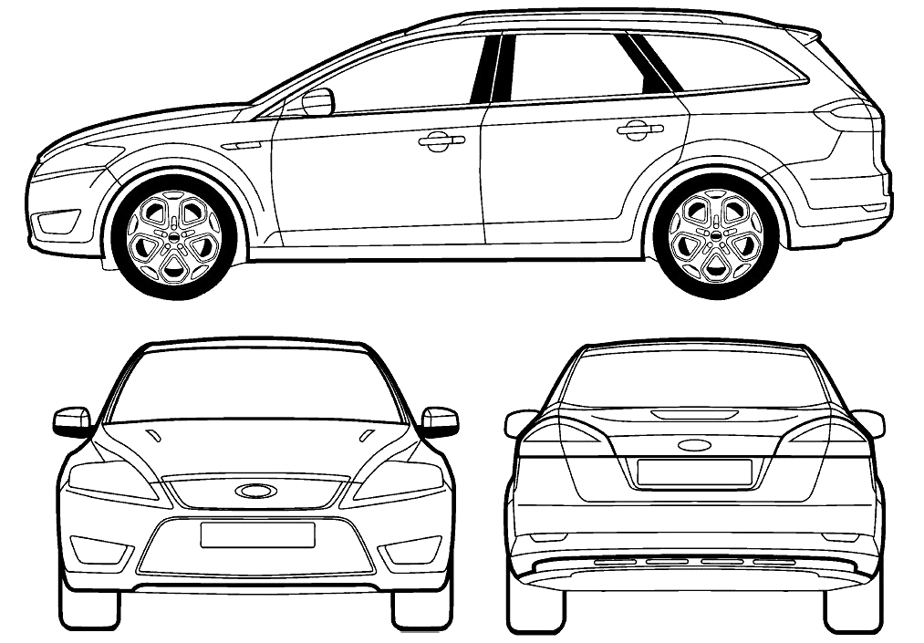 2014 Ford Focus III Facelift Wagon drawings - download vector blueprints -  Outlines