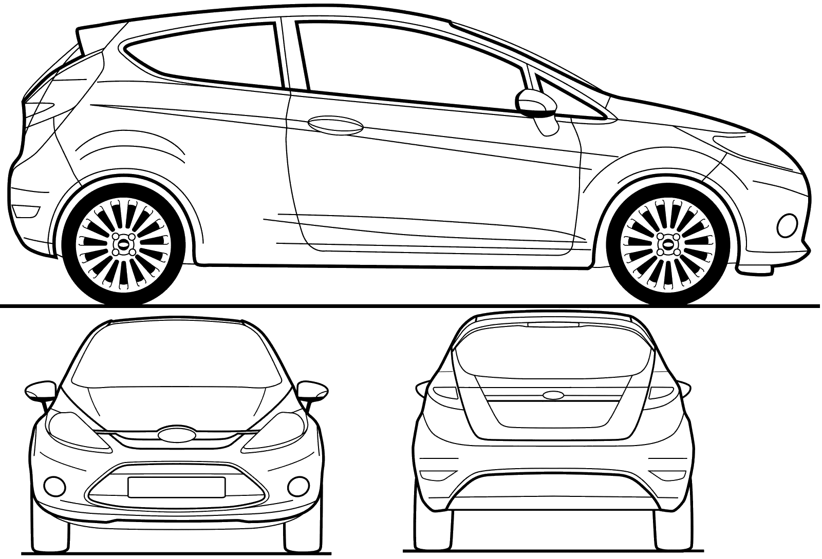2008 Ford Fiesta 3door Hatchback blueprints free Outlines